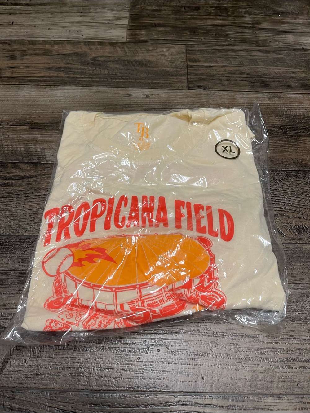 Tropicana Field Graphic Tee - Cream with Orange & Red - XL